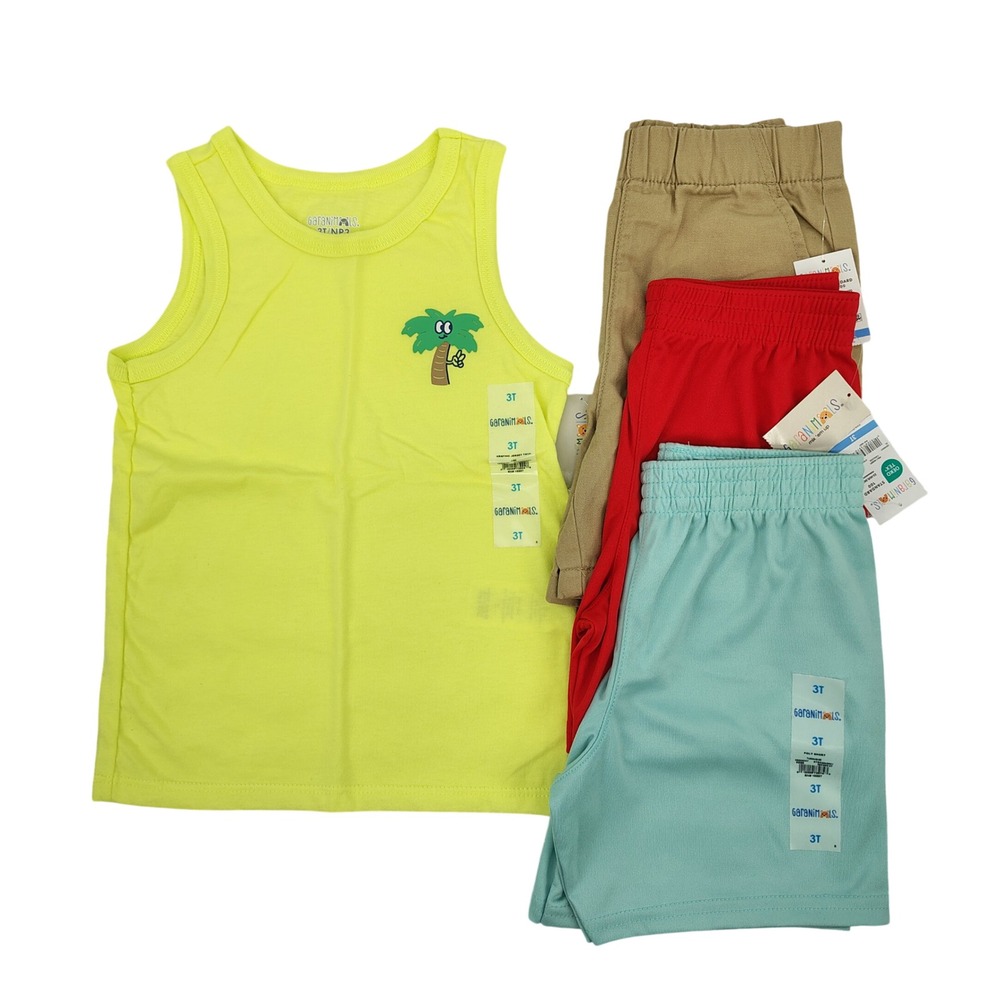 Garanimals Tank Top Shorts Set Boys 3T‎ Yellow Tan Red Blue 4-Piece Summer Mix